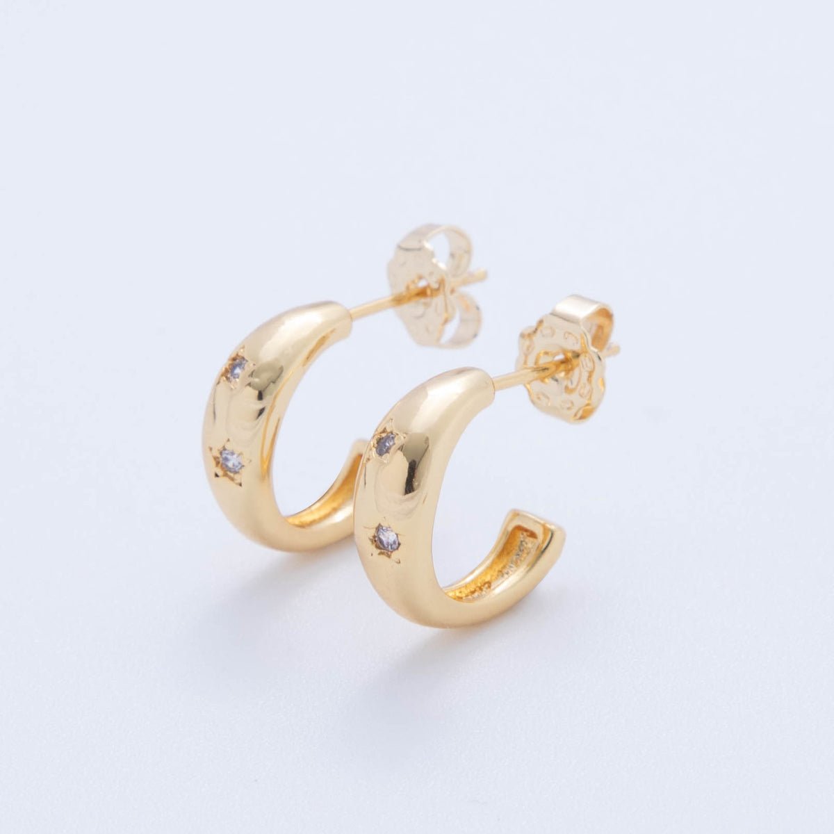 18K Gold Filled CZ Star Dotted C-Shaped Hoop Earrings | AI367