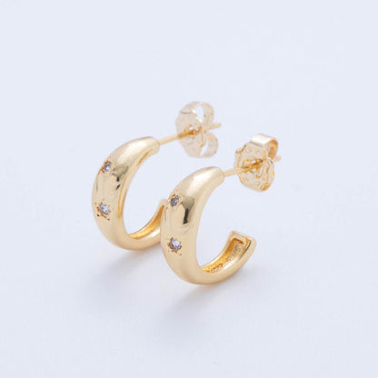 18K Gold Filled CZ Star Dotted C-Shaped Hoop Earrings | AI367