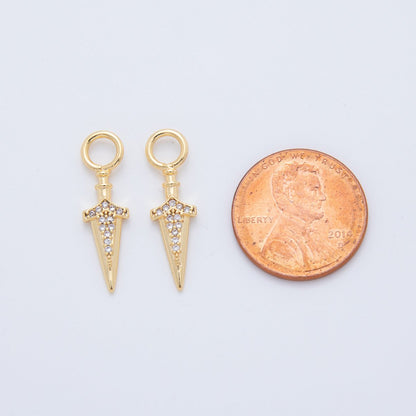 18K Gold Filled Dagger Knife CZ Add-On Drop Earring Charm | AF755