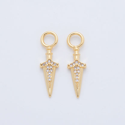 18K Gold Filled Dagger Knife CZ Add-On Drop Earring Charm | AF755