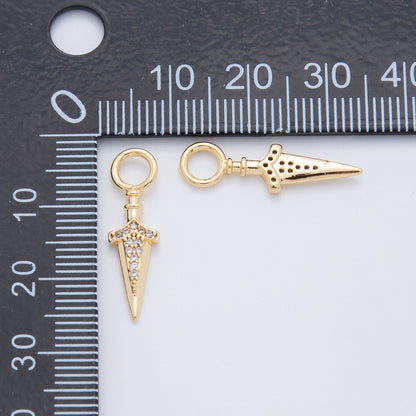18K Gold Filled Dagger Knife CZ Add-On Drop Earring Charm | AF755