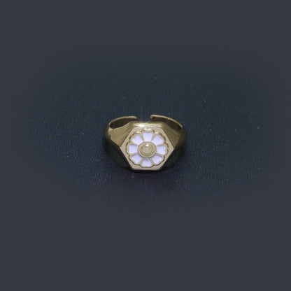 18K Gold Filled Daisy Ring Simple Gold Signet Ring Open Adjustable Ring for Stacking Jewelry O-444 ~ O-446
