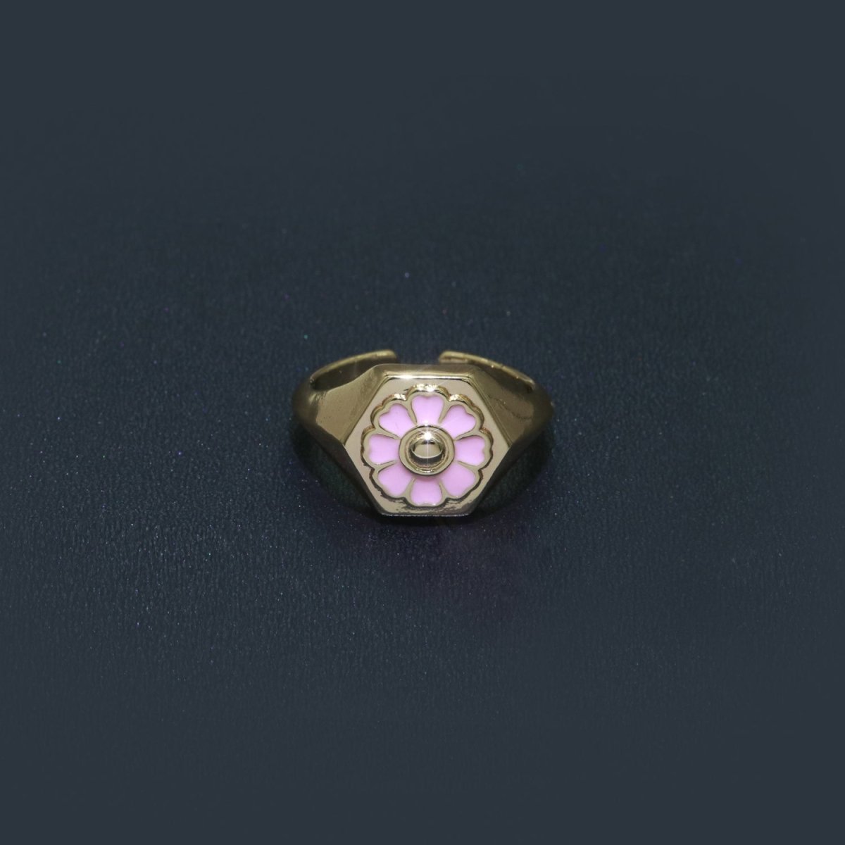 18K Gold Filled Daisy Ring Simple Gold Signet Ring Open Adjustable Ring for Stacking Jewelry O-444 ~ O-446