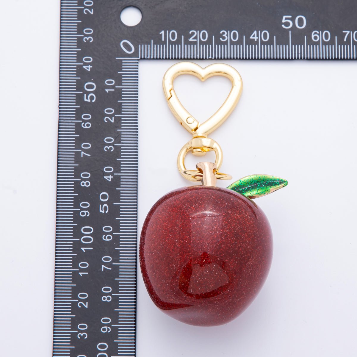 18K Gold Filled Dark Red Apple Fruit Resin Bag Charm Keychain Heart Push Gate Key Ring Accessories | WB-00011