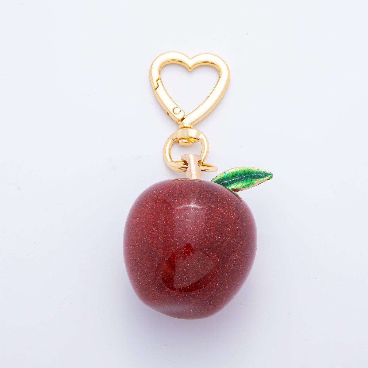 18K Gold Filled Dark Red Apple Fruit Resin Bag Charm Keychain Heart Push Gate Key Ring Accessories | WB-00011