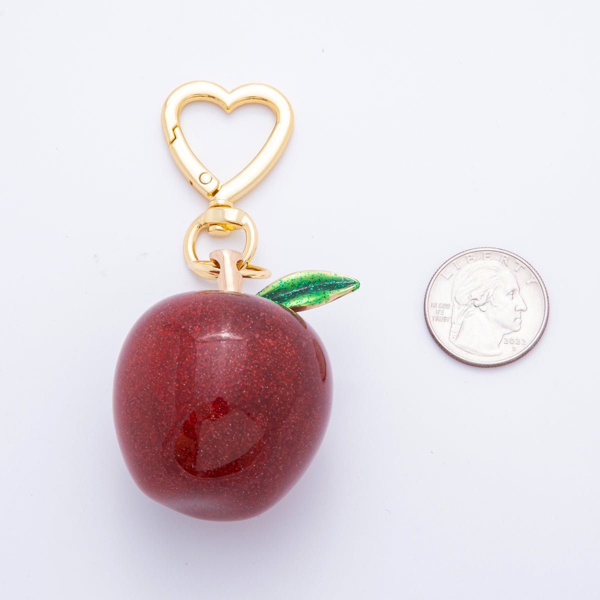 18K Gold Filled Dark Red Apple Fruit Resin Bag Charm Keychain Heart Push Gate Key Ring Accessories | WB-00011