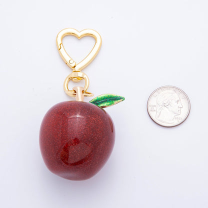 18K Gold Filled Dark Red Apple Fruit Resin Bag Charm Keychain Heart Push Gate Key Ring Accessories | WB-00011