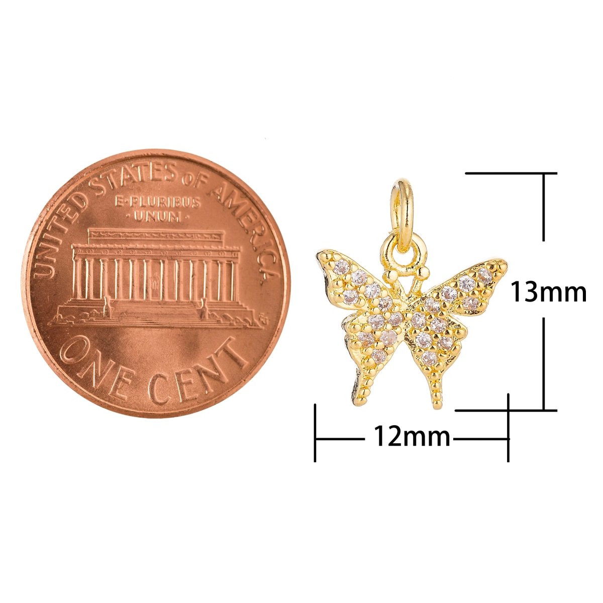 18K Gold Filled Micro Paved Butterfly Insect Mini Charm in Gold &amp; Silver | C075