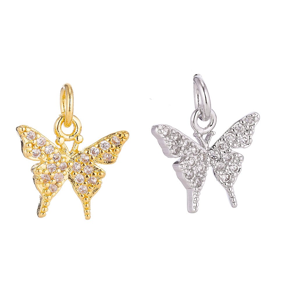 18K Gold Filled Micro Paved Butterfly Insect Mini Charm in Gold &amp; Silver | C075