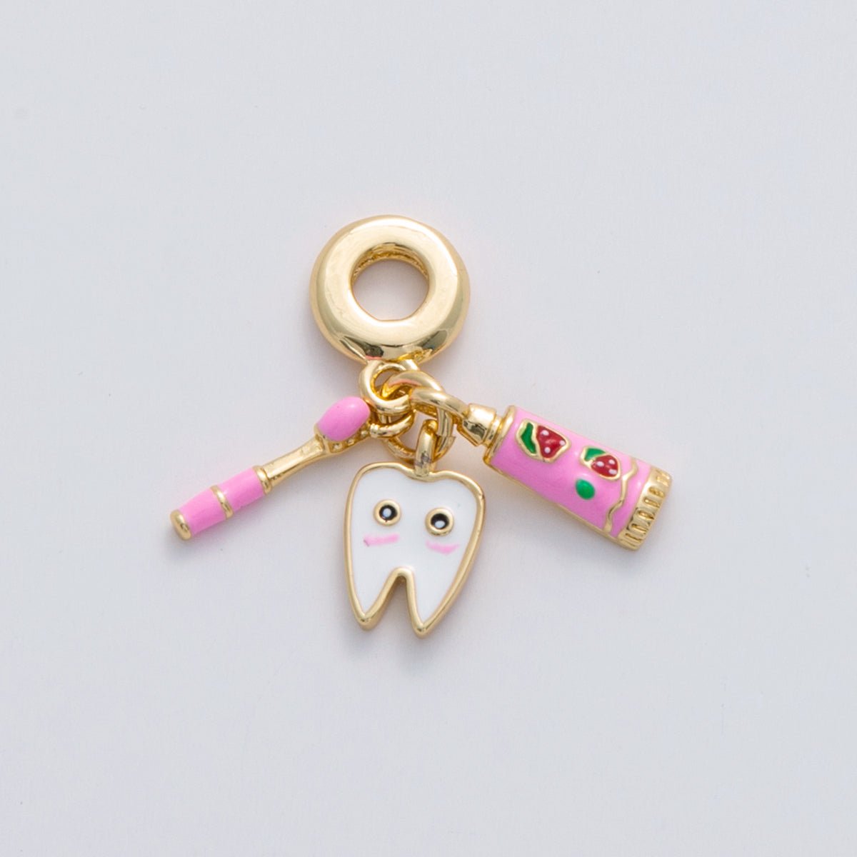 18K Gold Filled Dentist Tooth Brush Paste Rhondelle Drop Pendant | C224