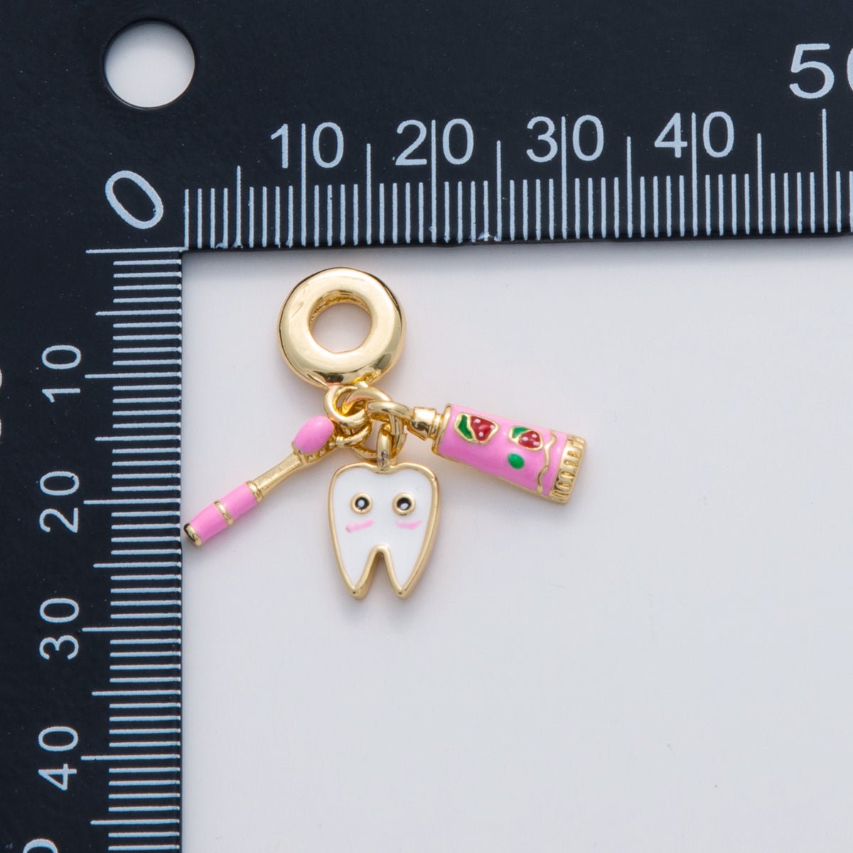 18K Gold Filled Dentist Tooth Brush Paste Rhondelle Drop Pendant | C224