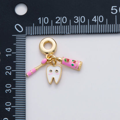 18K Gold Filled Dentist Tooth Brush Paste Rhondelle Drop Pendant | C224