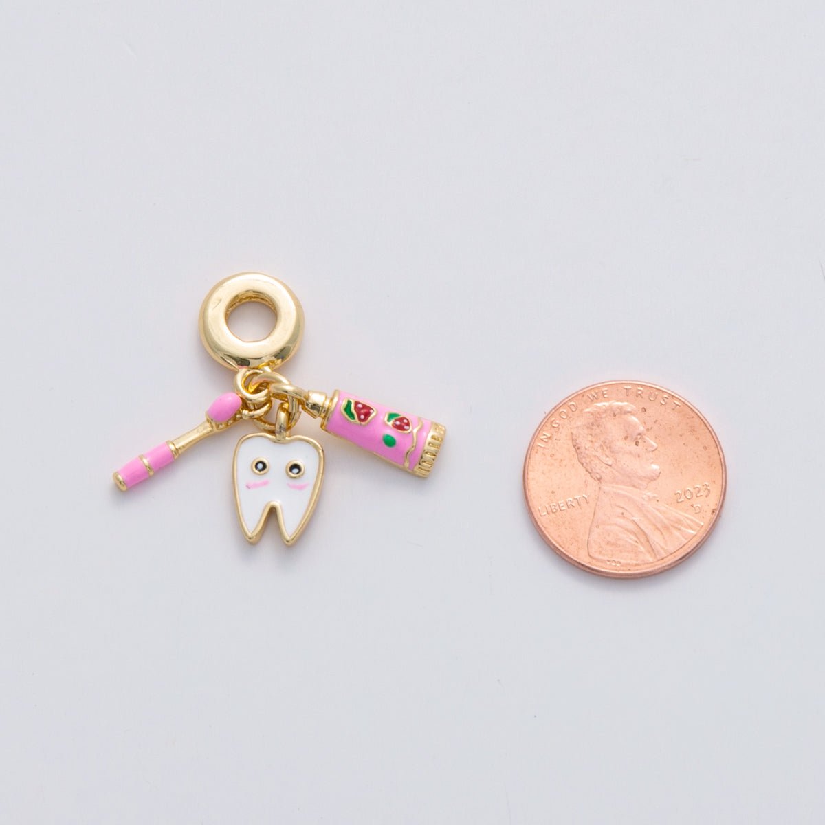 18K Gold Filled Dentist Tooth Brush Paste Rhondelle Drop Pendant | C224