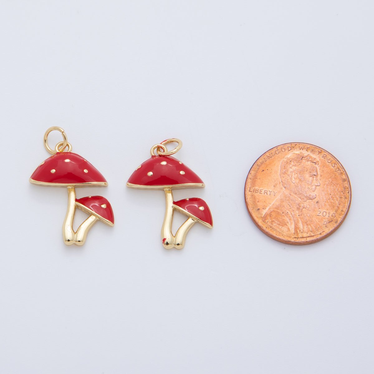 18K Gold Filled Dotted Red Mushroom Plant Charm | AF407