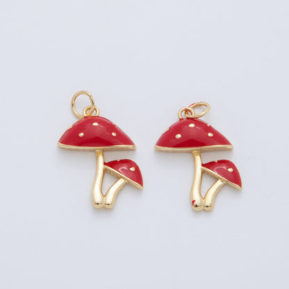 18K Gold Filled Dotted Red Mushroom Plant Charm | AF407