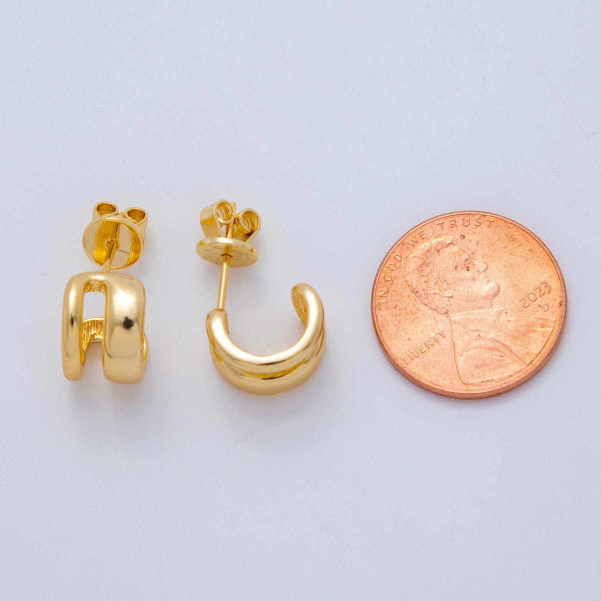 18K Gold Filled 18mm Double Band Claw C-Shaped Hoop Earrings | AI368
