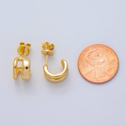 18K Gold Filled 18mm Double Band Claw C-Shaped Hoop Earrings | AI368