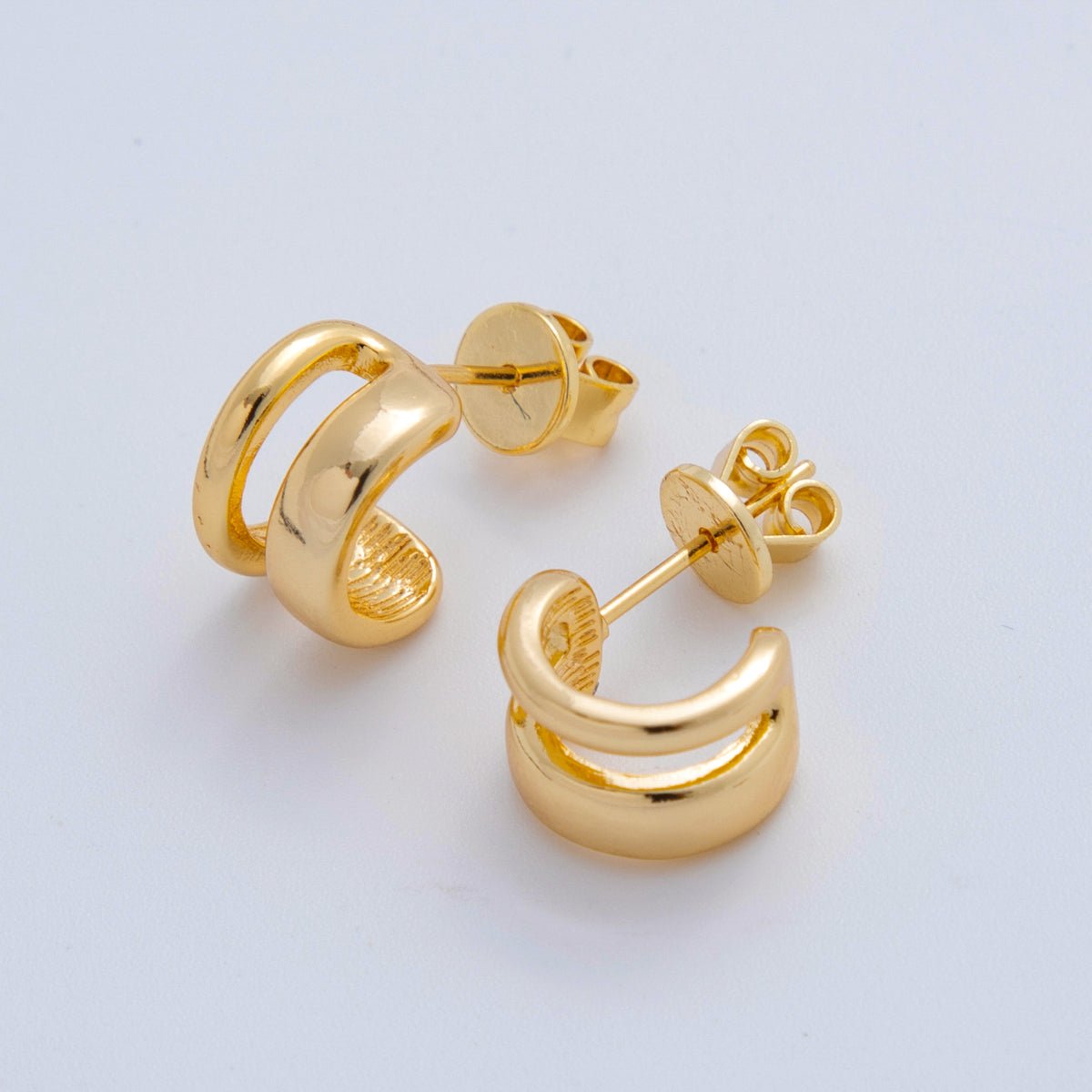 18K Gold Filled 18mm Double Band Claw C-Shaped Hoop Earrings | AI368