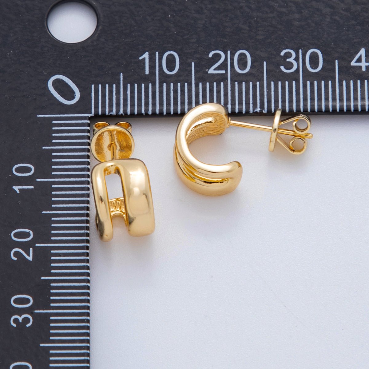 18K Gold Filled 18mm Double Band Claw C-Shaped Hoop Earrings | AI368