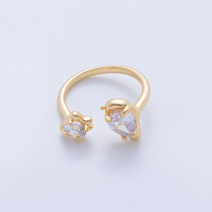 18K Gold Filled Double Clear Teardrop Round CZ Molten Claw Wrap Ring | O1754