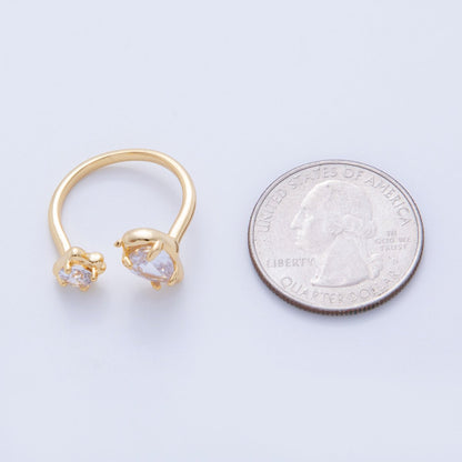 18K Gold Filled Double Clear Teardrop Round CZ Molten Claw Wrap Ring | O1754