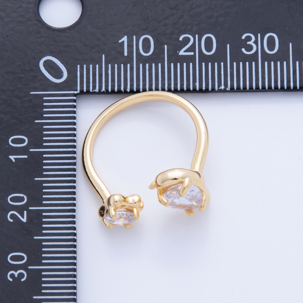 18K Gold Filled Double Clear Teardrop Round CZ Molten Claw Wrap Ring | O1754