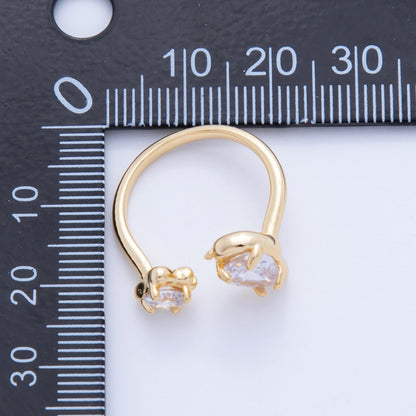 18K Gold Filled Double Clear Teardrop Round CZ Molten Claw Wrap Ring | O1754