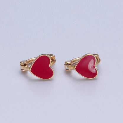 18K Gold Filled Enamel Heart Huggie Earring Pink Red White Heart Huggie T-447 ~ T-449