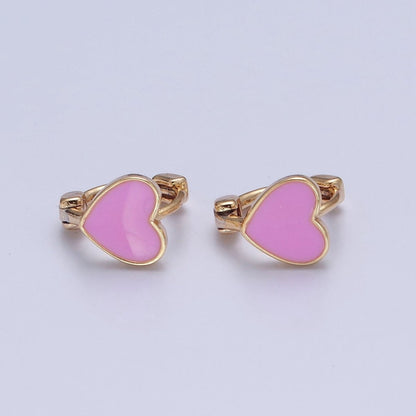 18K Gold Filled Enamel Heart Huggie Earring Pink Red White Heart Huggie T-447 ~ T-449