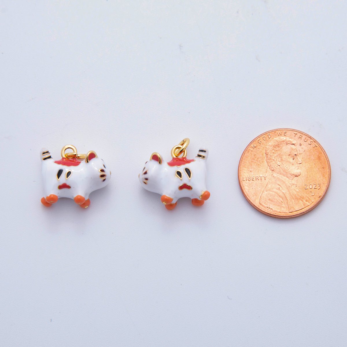 18K Gold Filled Enamel Red Fortune Cat Charm | AF826