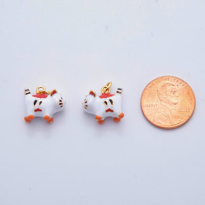 18K Gold Filled Enamel Red Fortune Cat Charm | AF826