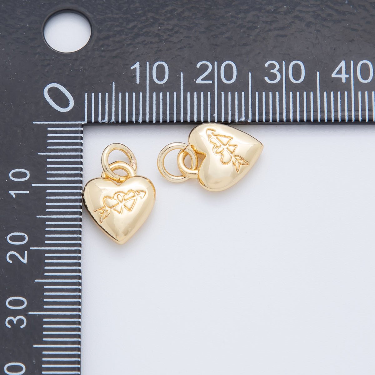 18K Gold Filled Engraved Cupid Arrow Heart Padlock Multidimensional 3D Charm | AF709