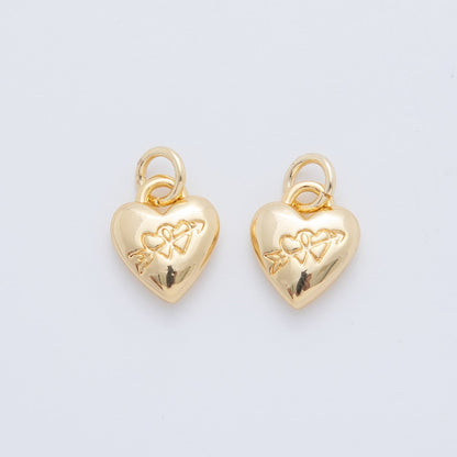 18K Gold Filled Engraved Cupid Arrow Heart Padlock Multidimensional 3D Charm | AF709