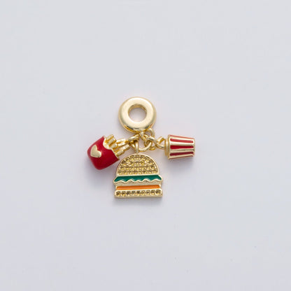 18K Gold Filled Fast Food Hamburger Fries Soda Micro Paved CZ Rhondelle Drop Pendant | C182