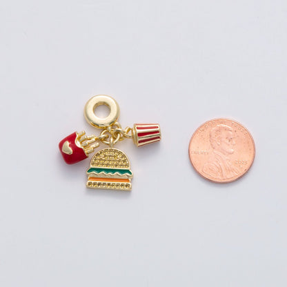 18K Gold Filled Fast Food Hamburger Fries Soda Micro Paved CZ Rhondelle Drop Pendant | C182