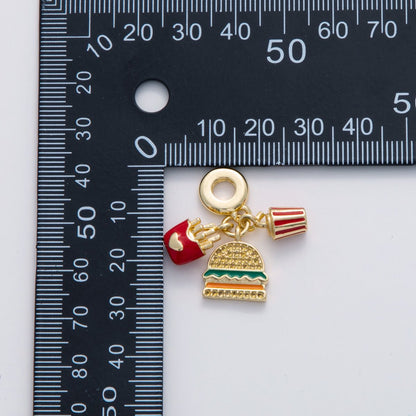 18K Gold Filled Fast Food Hamburger Fries Soda Micro Paved CZ Rhondelle Drop Pendant | C182