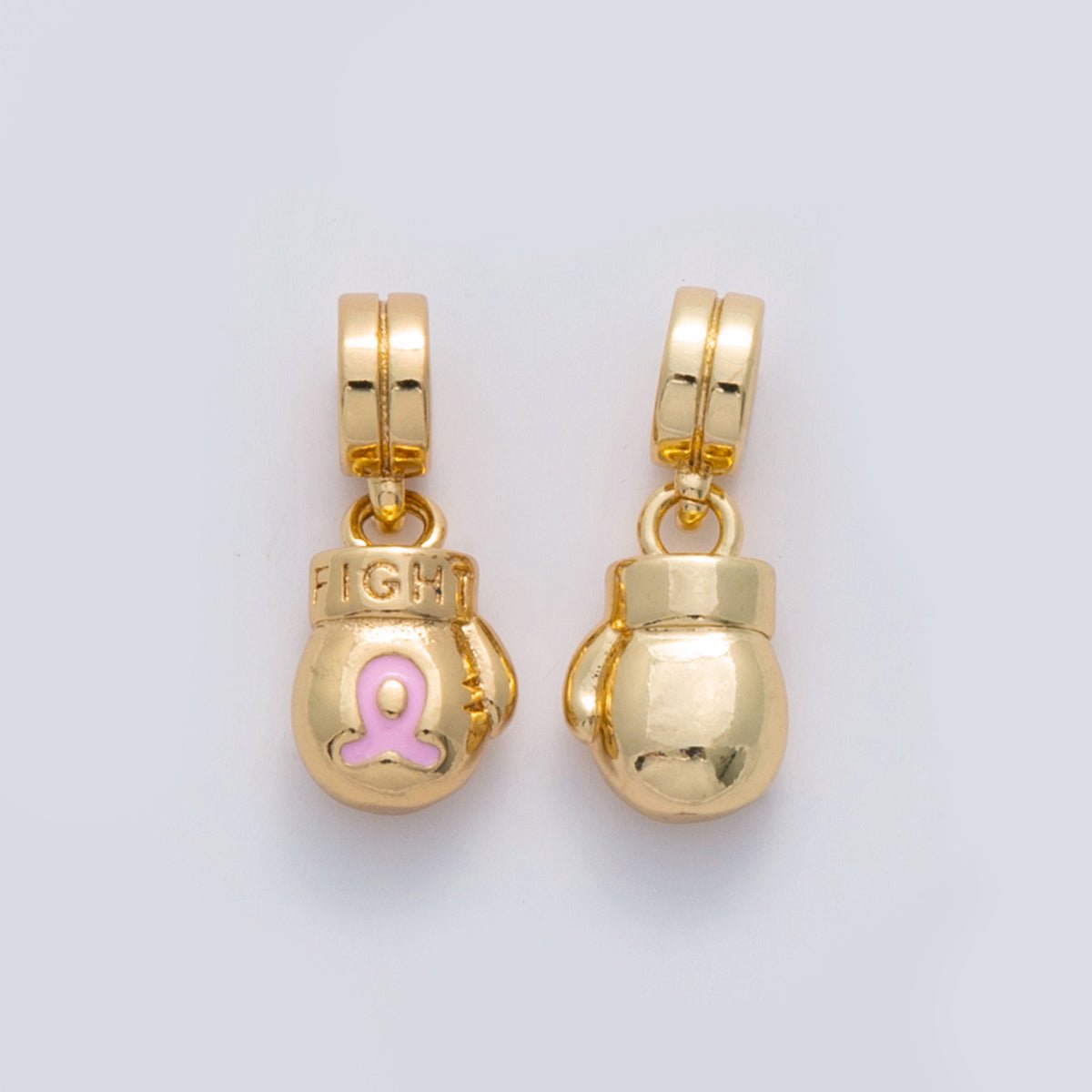 18K Gold Filled "FIGHT" Cancer Ribbon Boxing Glove Rhondelle Drop Pendant | C105