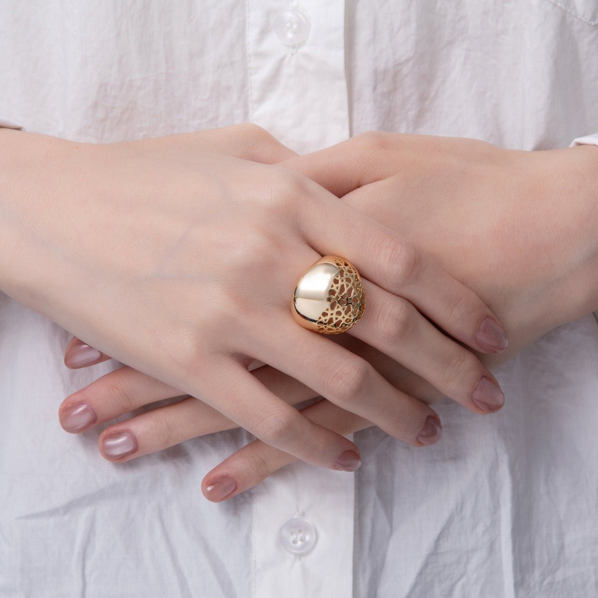 18K Gold Filled Filigree Web Geometric Dome Adjustable Ring | O640