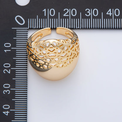 18K Gold Filled Filigree Web Geometric Dome Adjustable Ring | O640