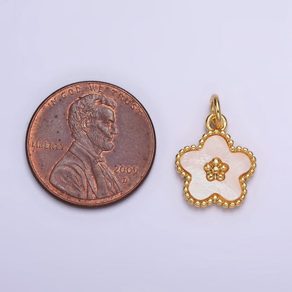 18K Gold Filled Flower Shell Pearl Beaded Charm | AC-1439