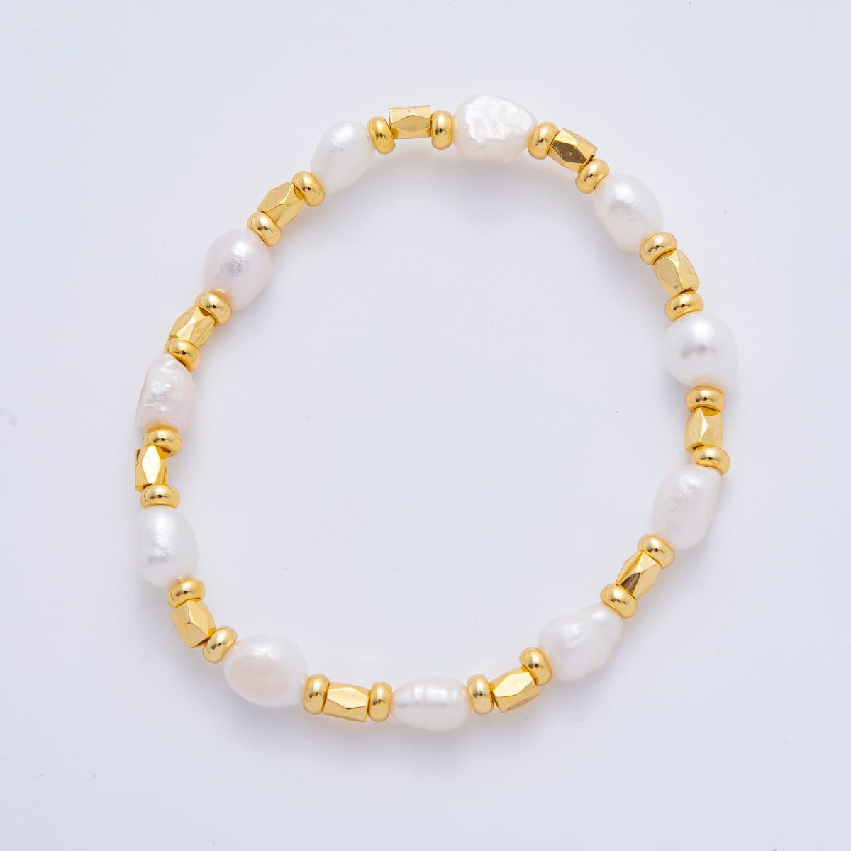 18K Gold Filled Freshwater Pearl Stretch Textured Bead Bracelet | WA-3505 ~ WA-3516