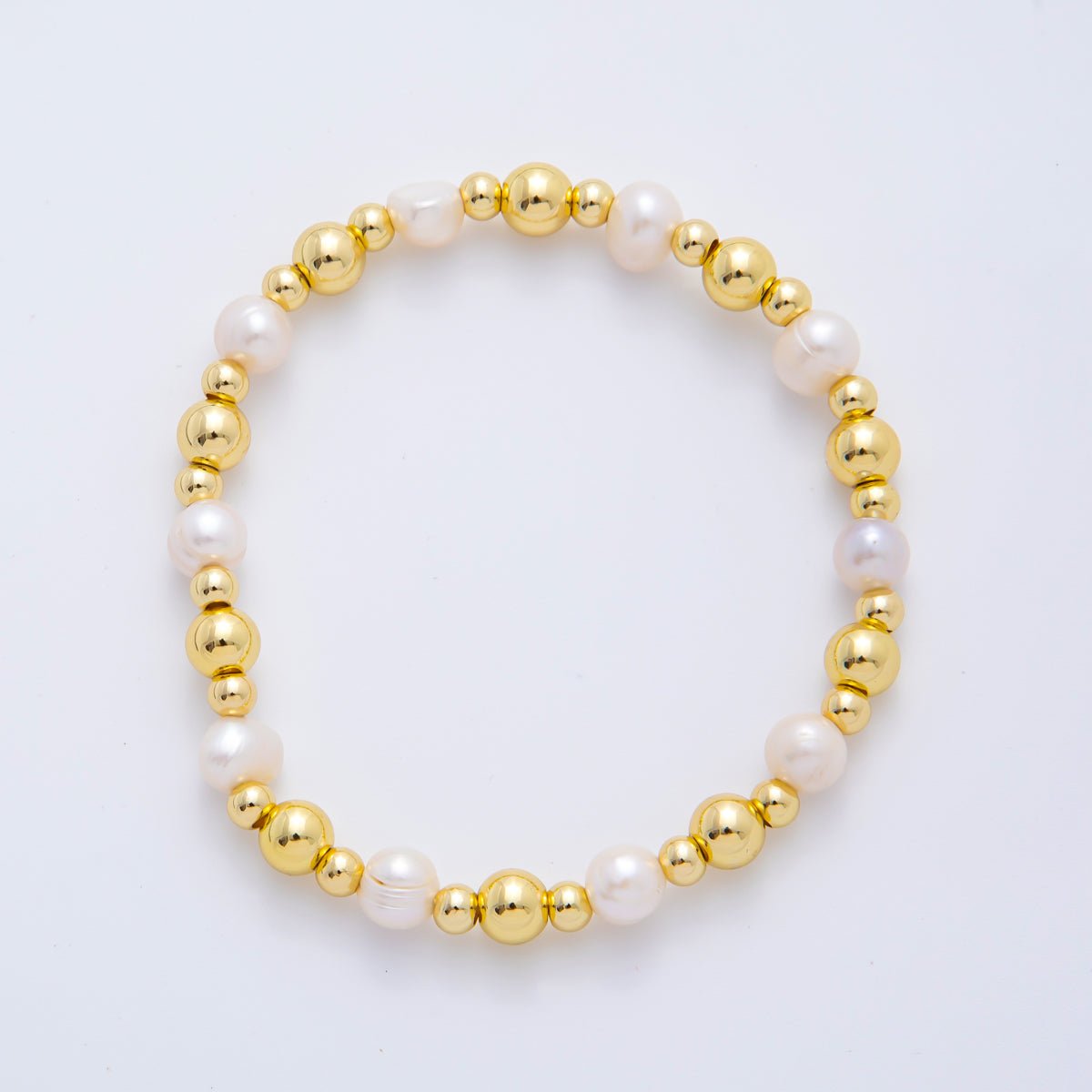 18K Gold Filled Freshwater Pearl Stretch Textured Bead Bracelet | WA-3505 ~ WA-3516