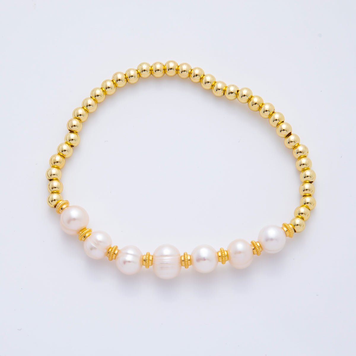 18K Gold Filled Freshwater Pearl Stretch Textured Bead Bracelet | WA-3505 ~ WA-3516