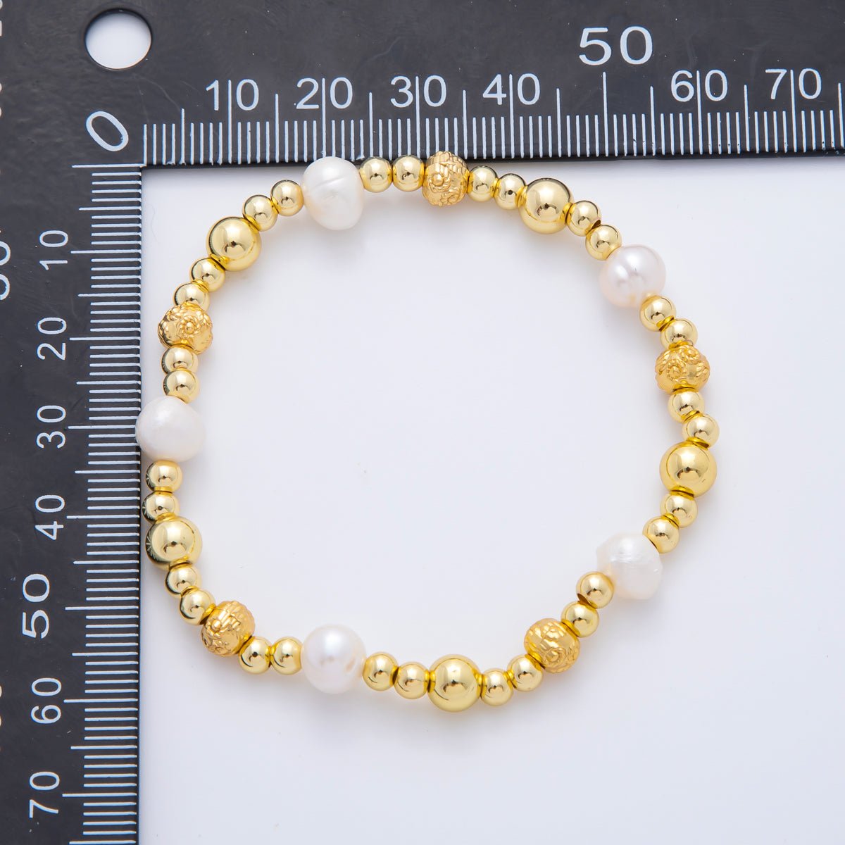 18K Gold Filled Freshwater Pearl Stretch Textured Bead Bracelet | WA-3505 ~ WA-3516