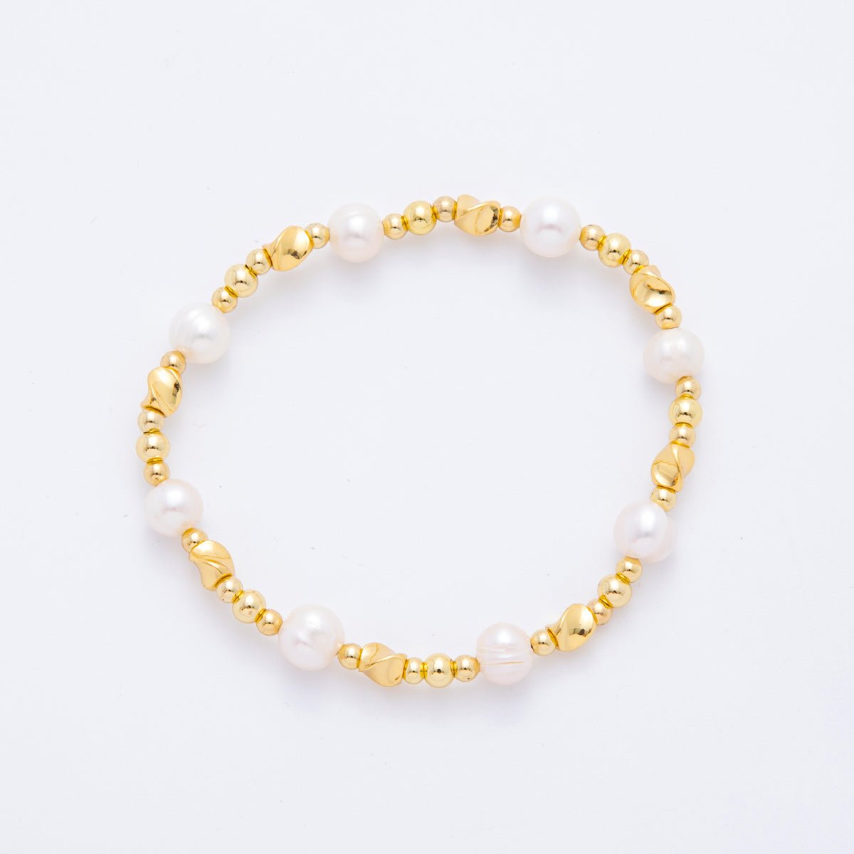 18K Gold Filled Freshwater Pearl Stretch Textured Bead Bracelet | WA-3505 ~ WA-3516