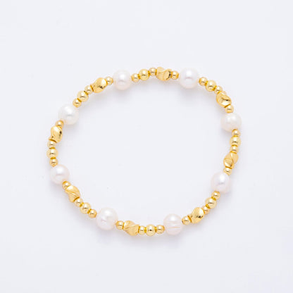 18K Gold Filled Freshwater Pearl Stretch Textured Bead Bracelet | WA-3505 ~ WA-3516