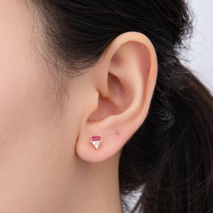 18K Gold Filled Fuchsia Baguette Clear CZ Cluster Triangle Dainty Stud Earrings | AJ216