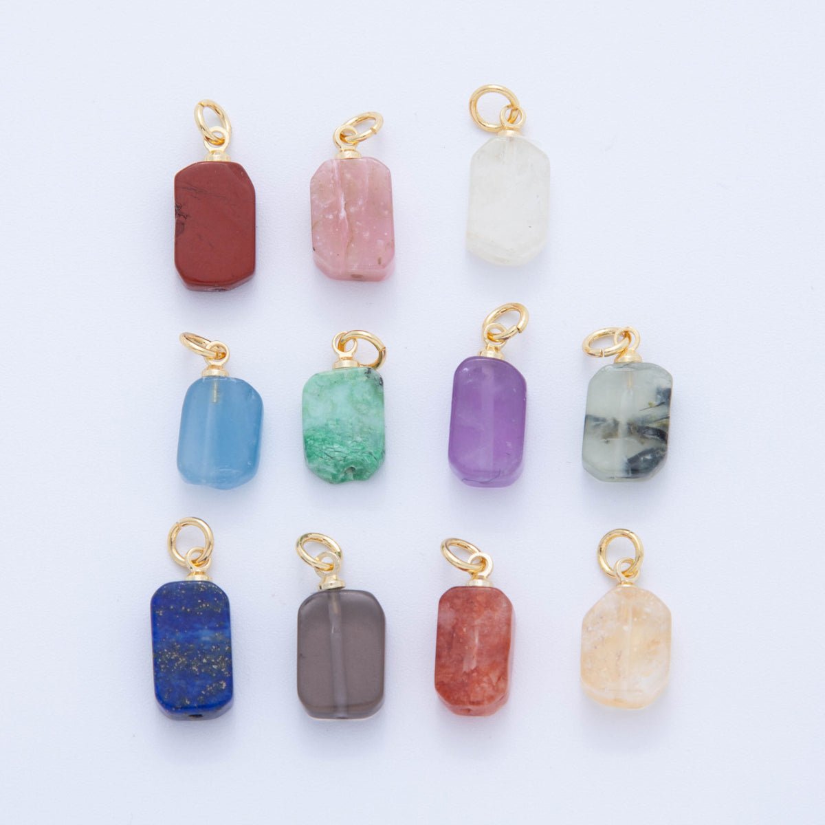 18K Gold Filled Gemstone Rectangular Chip Mini Charm | AF412 - AF418