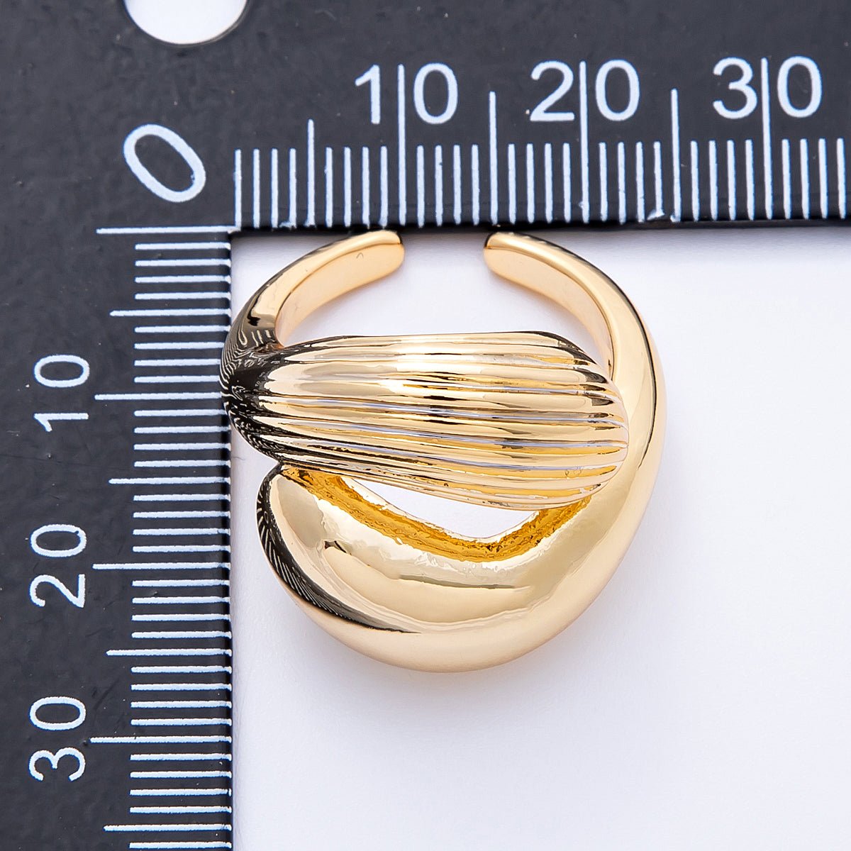 18K Gold Filled Geometric Double Molten Ribbed Statement Ring | Rings-00054