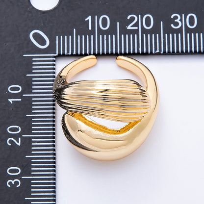 18K Gold Filled Geometric Double Molten Ribbed Statement Ring | Rings-00054